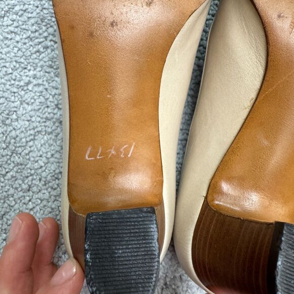 Ervins Zuane Vintage 70's Leather Stacked Block Heels Pumps Womens 5B Beige Work - Picture 8 of 14